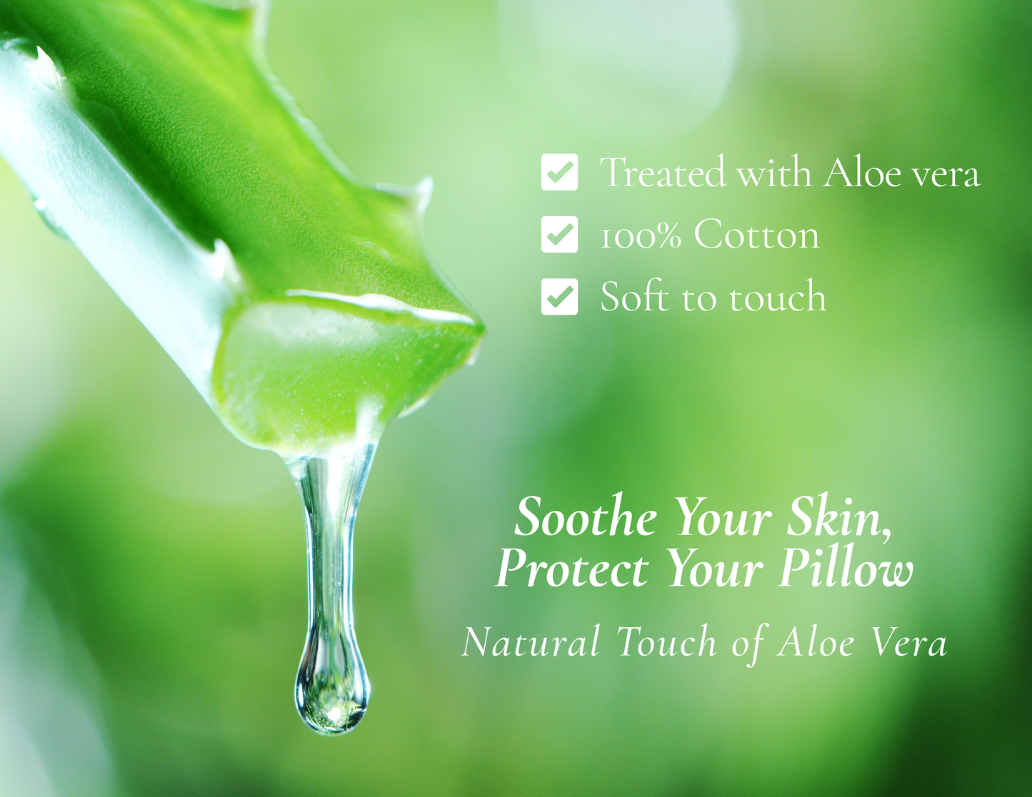 Aloe Vera Pillow Cover - 100% Cotton, Sooth your skin, protect your pillow